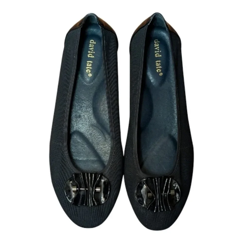 David Tate Black Knit Ballet Flats with Patent Ornament size 11W cushioned